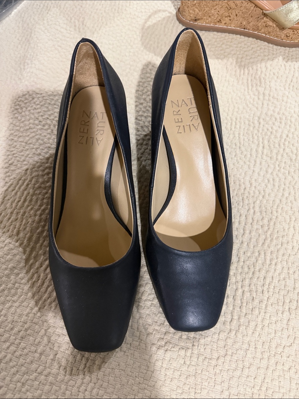 Naturalizer Black Leather Square-Toe Pumps